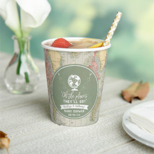 "Oh The Places They'll Go!" Travel Map Baby Shower Paper Cups