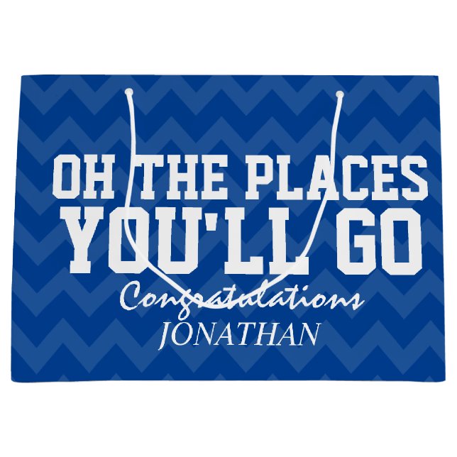 Oh The Places You Will Go Navy Blue Graduate Large Gift Bag (Front)