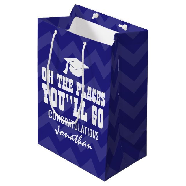 Oh The Places You Will Go Navy Blue Graduate Medium Gift Bag (Front Angled)