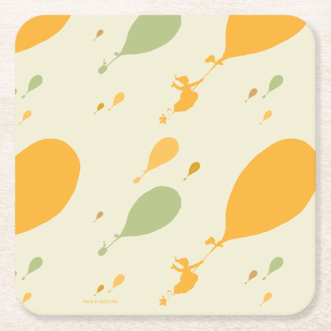 Oh, The Places You'll Go! Balloon Outline Pattern Square Paper Coaster (Front)