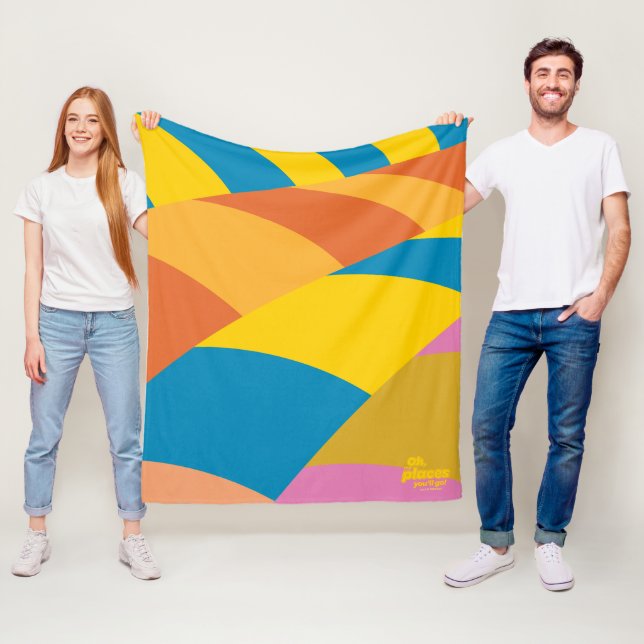 Oh, The Places You'll Go! Colourful Balloon Stripe Fleece Blanket (In Situ)