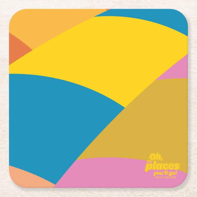 Oh, The Places You'll Go! Colourful Balloon Stripe Square Paper Coaster (Front)