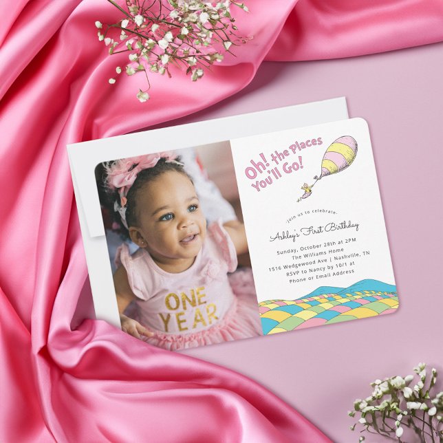 Oh! the Places You'll Go! | Girl Birthday - Photo Invitation (Invitation on table)