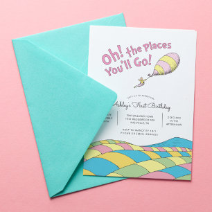 Oh! the Places You'll Go!   Girl First Birthday Invitation