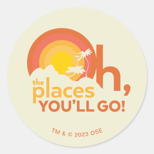 Oh, The Places You'll Go! Landscape Typography Classic Round Sticker (Front)