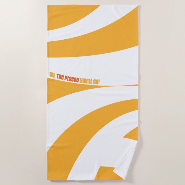 Oh, The Places You'll Go! Orange Swirls Beach Towel (Front)
