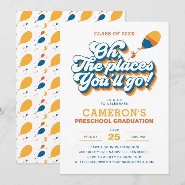 Oh, The Places You'll Go! Retro Graduation Invitation (Front/Back)