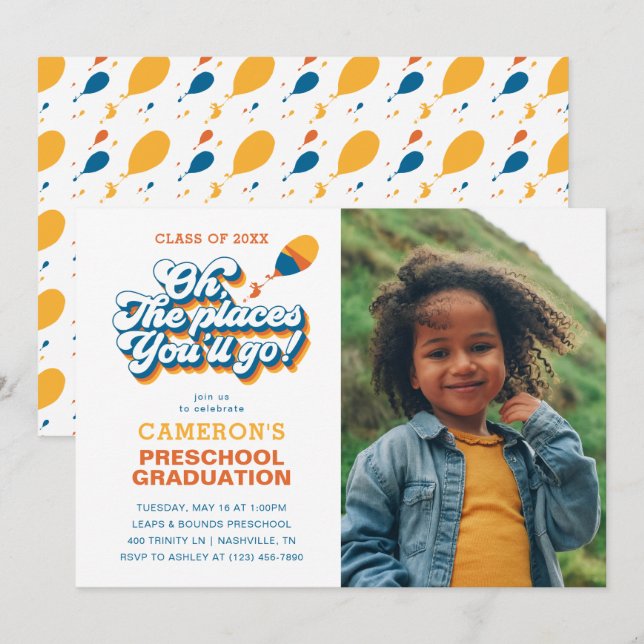 Oh, The Places You'll Go! Retro Graduation Photo Invitation (Front/Back)