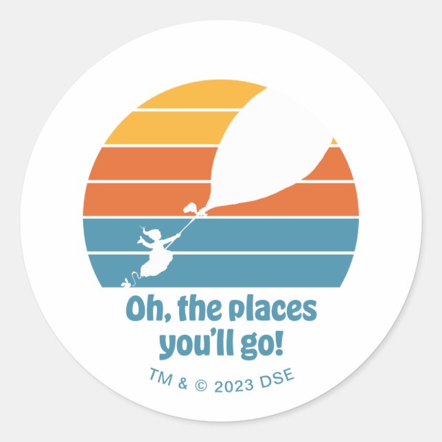 Oh, The Places You'll Go! Retro Sunset Classic Round Sticker (Front)