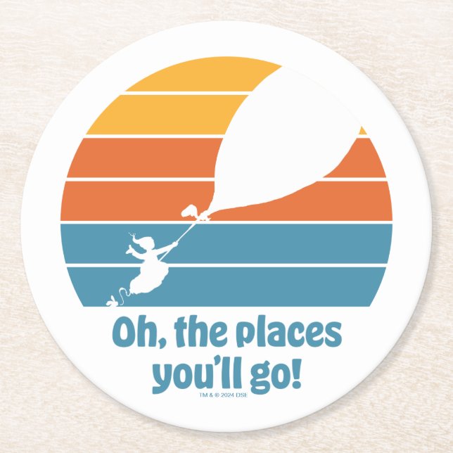Oh, The Places You'll Go! Retro Sunset Round Paper Coaster (Front)