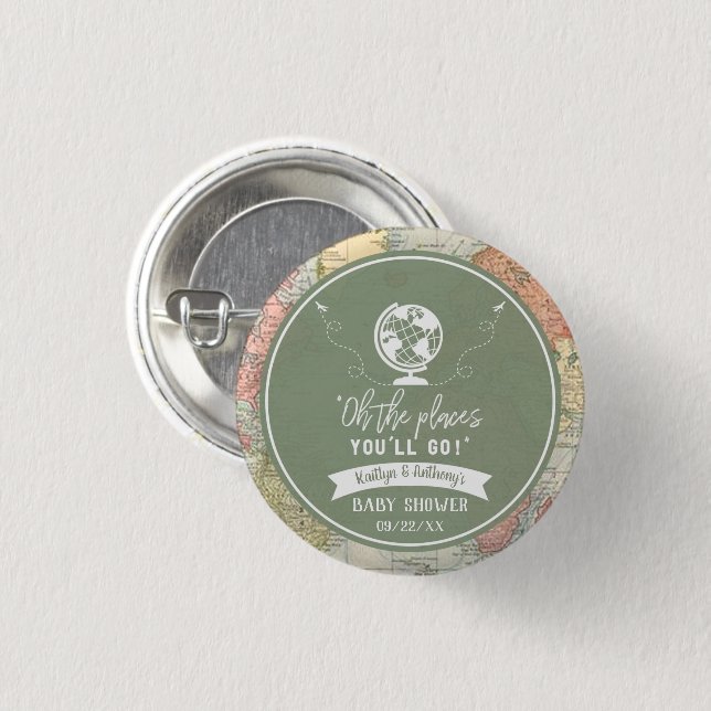"Oh The Places You'll Go!" Travel Map Baby Shower 3 Cm Round Badge (Front & Back)