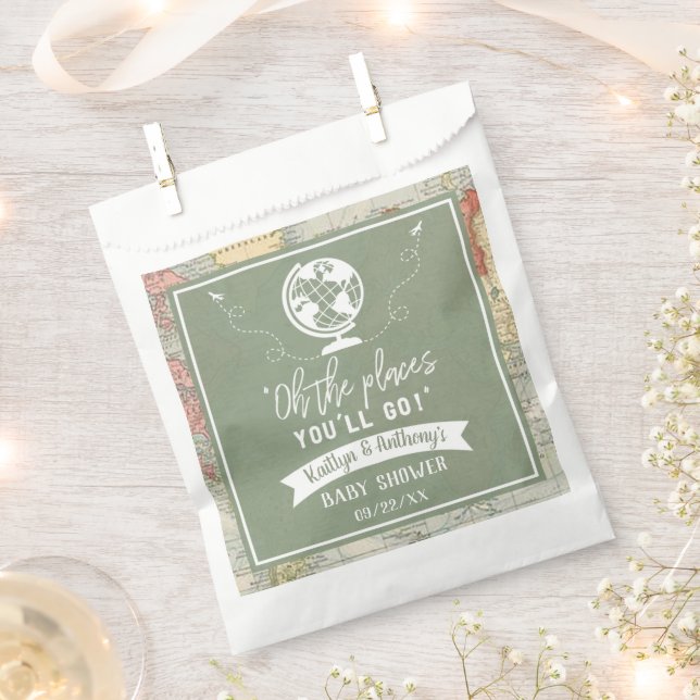 "Oh The Places You'll Go!" Travel Map Baby Shower Favour Bags (Clipped)