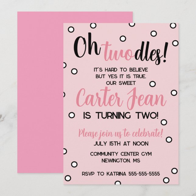 Oh Twodles Second Birthday Pink Party (Front/Back)