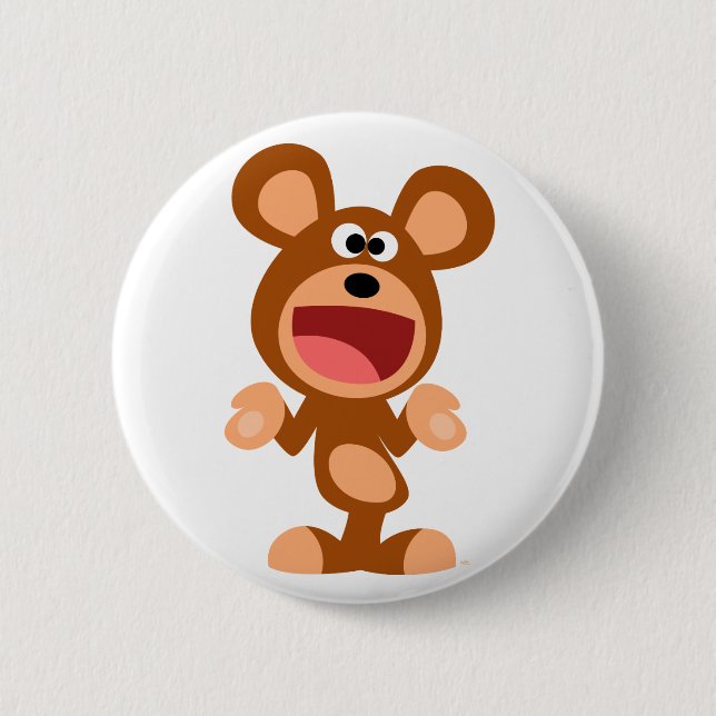 "Oh well..." Shrugging Cartoon Bear Button Badge (Front)