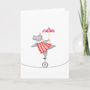 Oh what a circus! hippo unicycle tightrope card