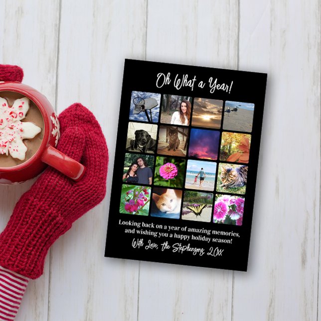 Oh What a Year in Review 16 Photo Picture Collage Card (year in review photo collage 16 photo christmas card)