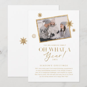 Oh What a Year! Year in Review Gold White 1 Photo Holiday Card