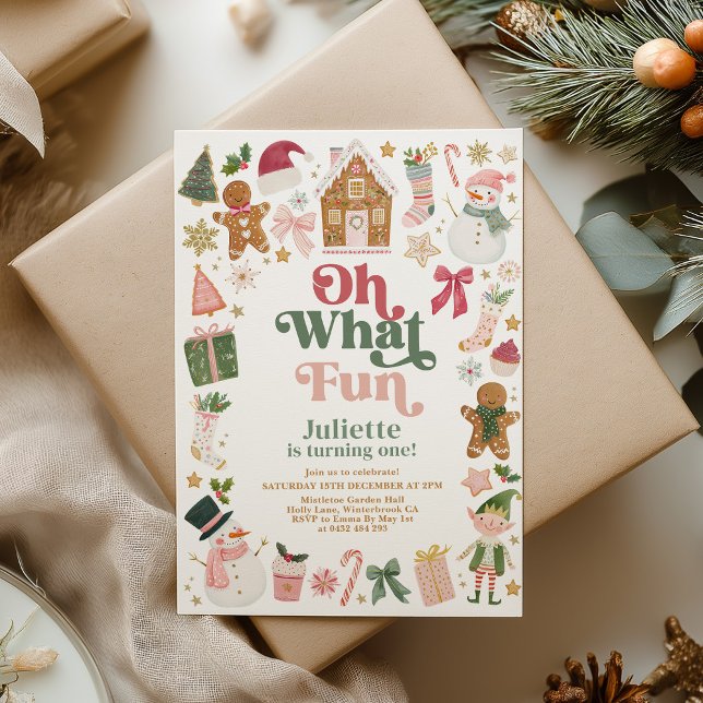 Oh What Fun! 1st Birthday Christmas Invitation (Oh What Fun! Christmas 1st Birthday Party Invitation December Baby )