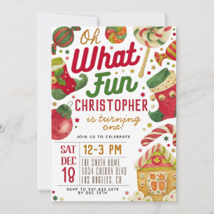 Oh What Fun 1st Birthday Christmas Invitation