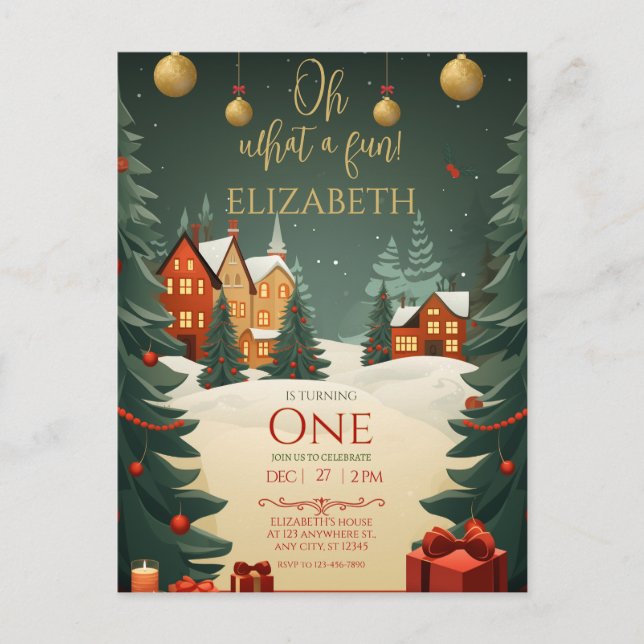 Oh What Fun 1st Birthday Christmas  Postcard (Front)