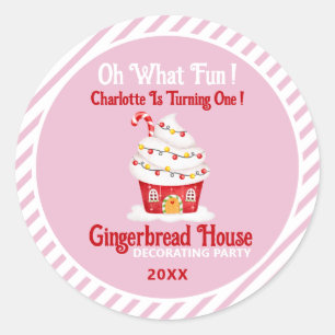 Oh What Fun! 1st Birthday Gingerbread Candy Cane Classic Round Sticker