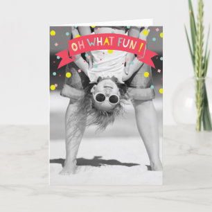 Oh What Fun Banner Colourful Confetti Dots Photo Holiday Card
