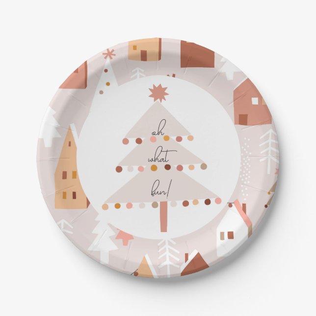 Oh What Fun Boho Christmas Birthday Paper Plate (Front)