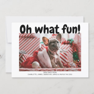 Oh What Fun Bold Type Plaid Pattern Christmas Card
