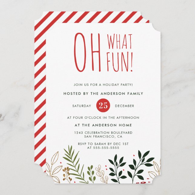 Oh What Fun! Botanical Holiday Party Invitation (Front/Back)