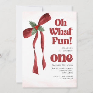 Oh what fun Bow christmas girl birthday  Invitation