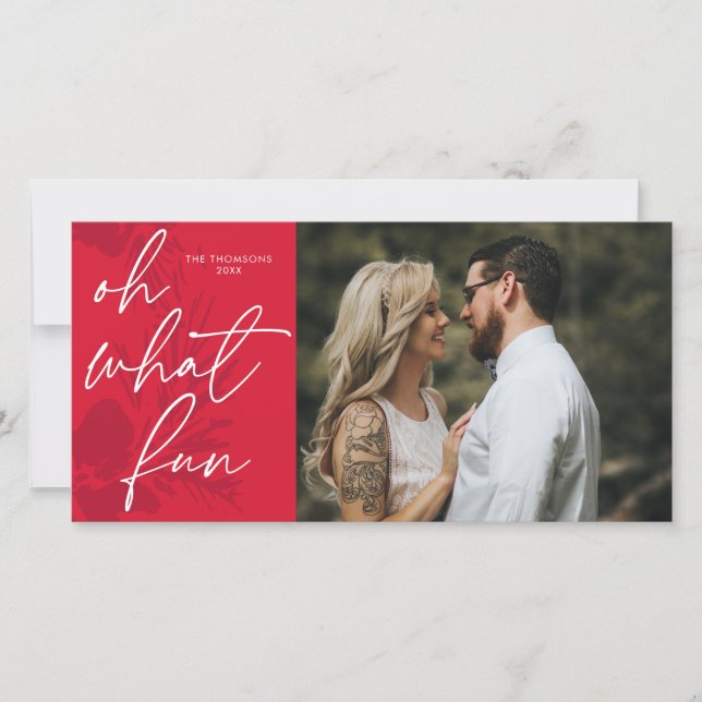 Oh What Fun Bright Christmas Red Holiday Card (Front)