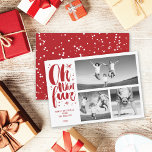 Oh What Fun Brush Script Sparkling Stars 3 Photo Holiday Card<br><div class="desc">Oh What Fun Greetings In Brushed White Script And Sparkling Stars. A Trendy And Stylish Calligraphy Christmas / Holiday Multi Photo Collage Card. Modern holiday or christmas photo card featuring 3 photos in a simple layout with front and back design. Designed by fat*fa*tin. Easy to customize with your own text,...</div>