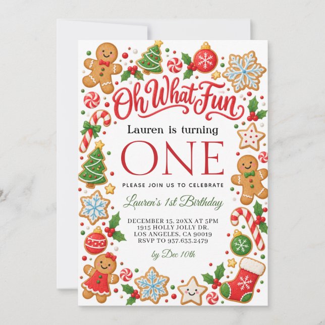Oh What Fun Christmas 1st Birthday Invitation (Front)