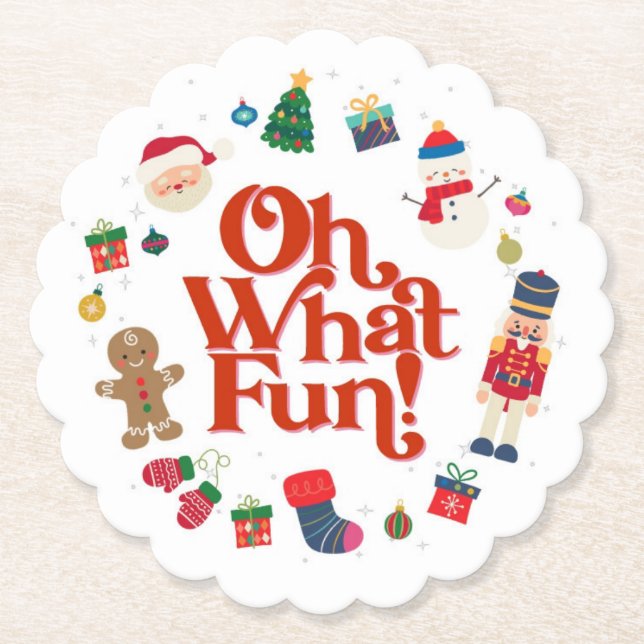 Oh What Fun Christmas Birthday Paper Coaster (Front)