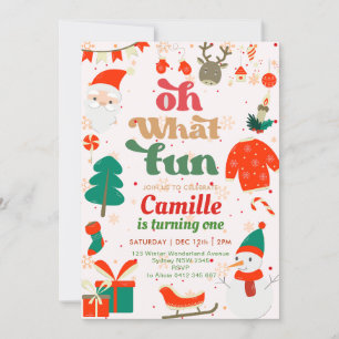 Oh What Fun Christmas  Birthday Party Invitation