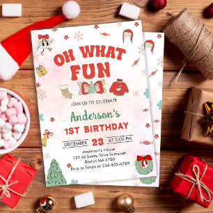 Oh What Fun Christmas Birthday Party Invitation