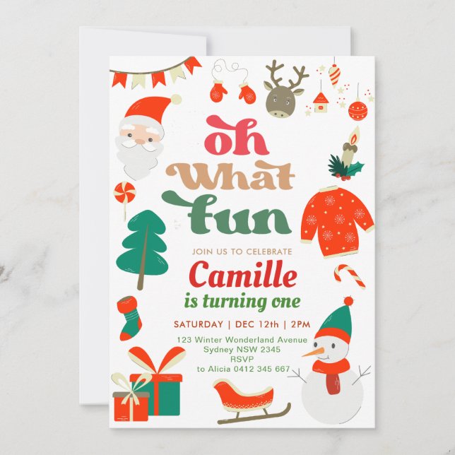 Oh What Fun Christmas  Birthday Party Invitation (Front)