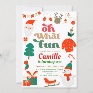 Oh What Fun Christmas  Birthday Party Invitation