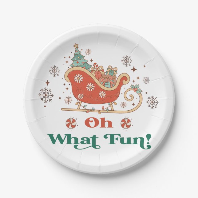 Oh What Fun Christmas Birthday Party Table Decor Paper Plate (Front)