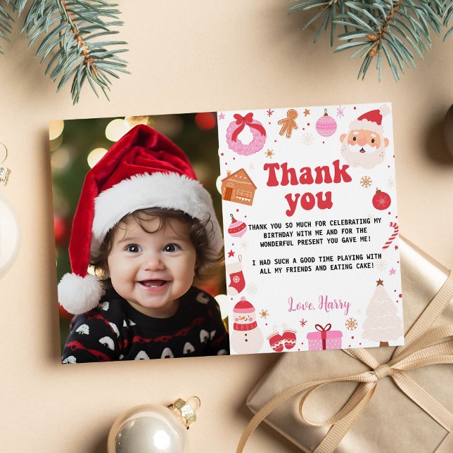 Oh What Fun Christmas Birthday Photo Thank You (Creator Uploaded)