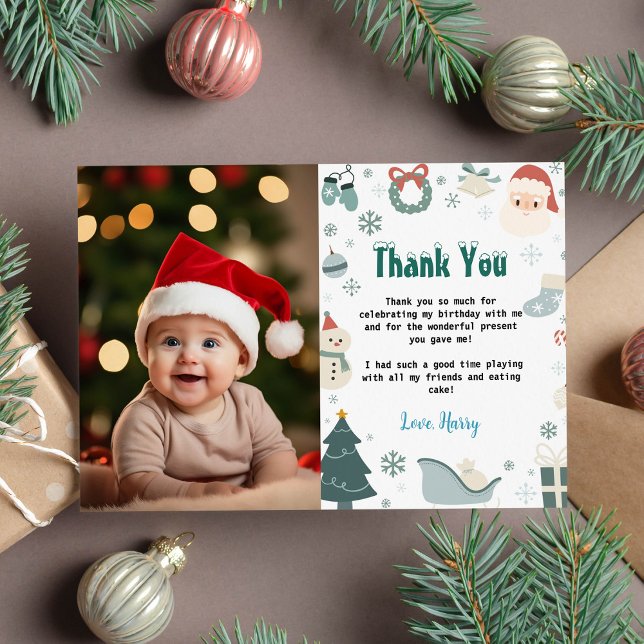 Oh What Fun Christmas Birthday Photo Thank You (Creator Uploaded)