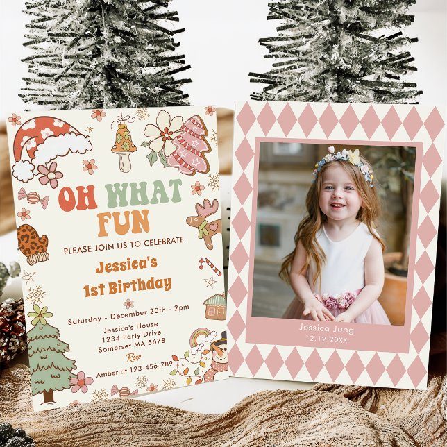 Oh What Fun! Christmas Cookie 1st Birthday Party Invitation (Creator Uploaded)