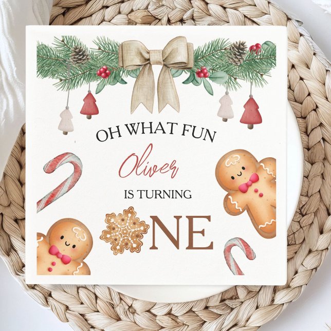 Oh What Fun Christmas Cookies 1st Birthday Napkin (Creator Uploaded)