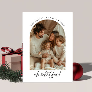 Oh What Fun Christmas Family Arch Photo Sage Green Holiday Card