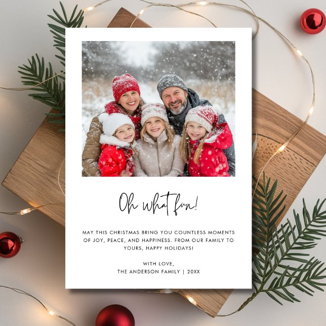 Oh What Fun Christmas Family Baby Photo Sage Green Holiday Card (Creator Uploaded)