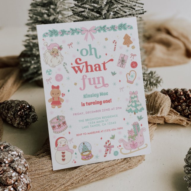 Oh What Fun Christmas First Birthday Invitation (Creator Uploaded)