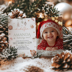 Oh What Fun Christmas First Birthday Photo Invitation