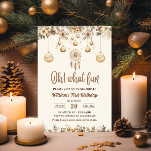 Oh What Fun Christmas Floral Christmas Birthday Invitation