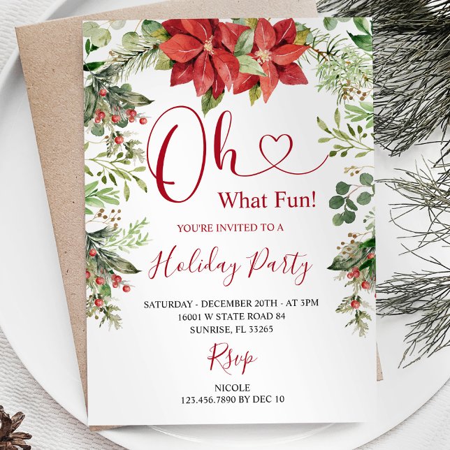 Oh What Fun Christmas Greenery Holiday Party Invitation (Creator Uploaded)