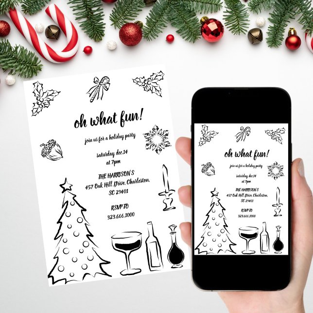 Oh What Fun Christmas,Hand Drawn Christmas Invitation (Creator Uploaded)